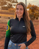 Camisa Agro Feminina Brk Preta Brasil com Proteção Solar UV50+