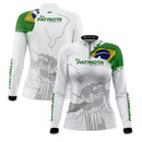 Camisa Agro Feminina Brk Básica Patriota Bandeira do Brasil Branca com Proteção UV50+