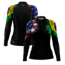 Camisa Agro Feminina Brk Bandeira Brasil Estados Unidos com UV50+