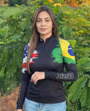 Camisa Agro Feminina Brk Bandeira Brasil Estados Unidos com UV50+