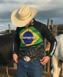 Camisa Agro Brk Básica Patriota Preta Bandeira do Brasil com Proteção UV50+