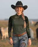 Camisa Feminina Agro Brk Camu Verde Long Horn com Proteção Solar UV50+