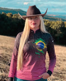 Camisa Feminina Agro Brk Camuflado Preto e Rosa Bandeira do Brasil com Proteção Solar UV50+