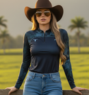 Camisa Agro Feminina Brk Camuflado Long Horn Brasil Azul com Proteção Solar UV50+