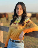 Camisa Agro Feminina BRK Wild horse Pôr do Sol Laranja com Proteção Solar UV50+