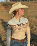 Camisa Agro Feminina BRK Wild horse Bege com Proteção Solar UV50+