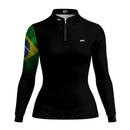 Camisa Agro Feminina Brk Preta Brasil com Proteção Solar UV50+